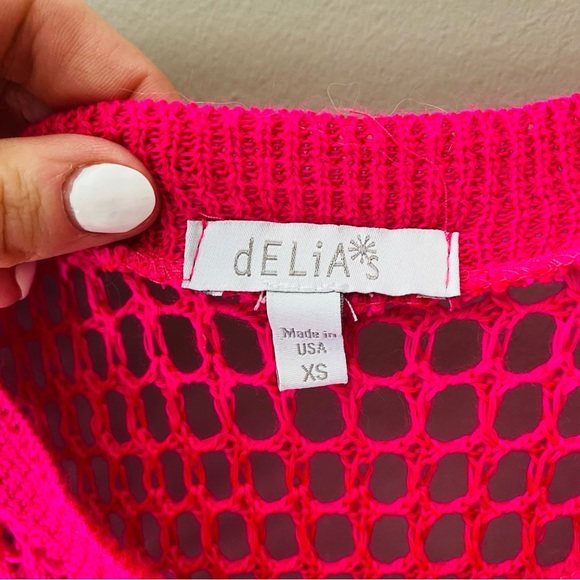 dELiA*s Open Knit Pullover Top Pink Sz XS - Picture 4 of 7